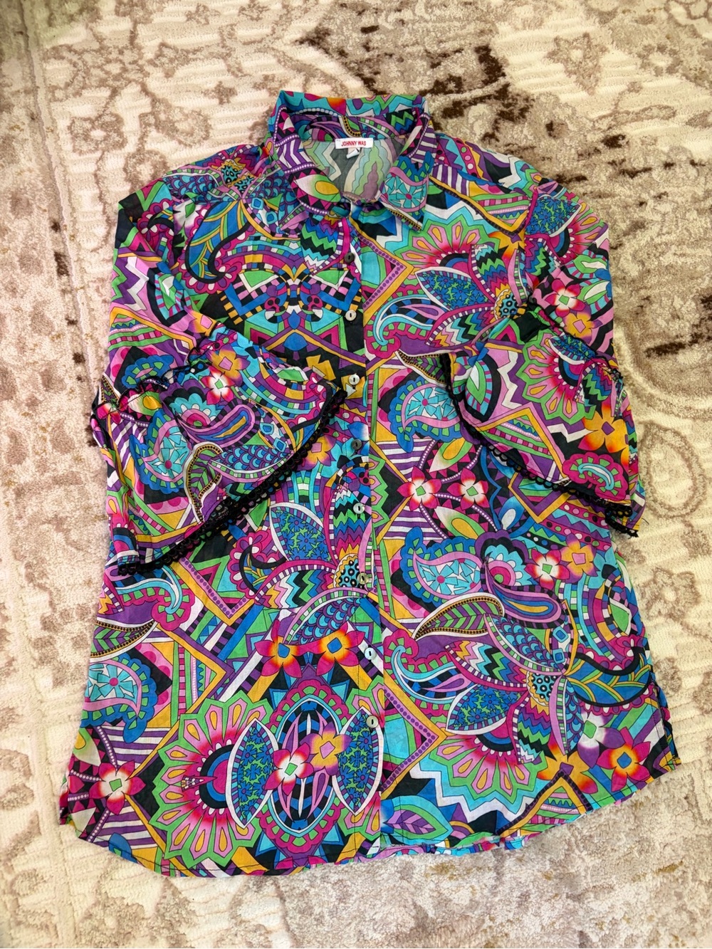 Johnny Was Multicolor Paisley & Floral Button-Front Blazer Jacket